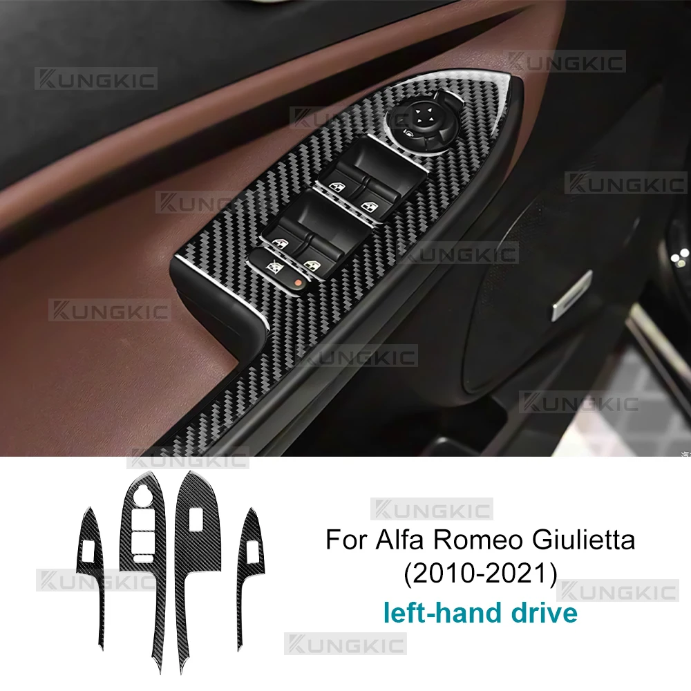 Pannello Controllo Finestrini In Fibra Di Carbonio Per Alfa Romeo Giulietta 2010-2020, Adesivo Decorativo Nero