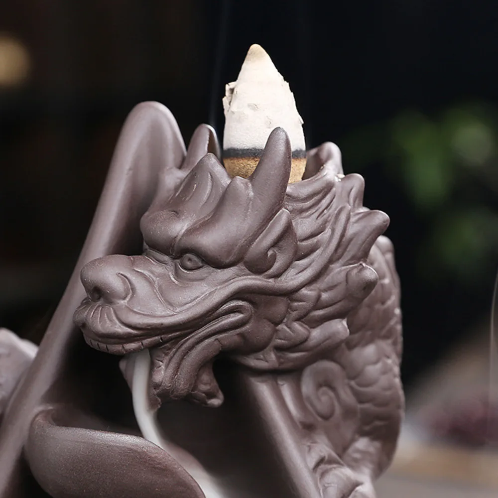 1pc Ceramic Waterfall Vintage Dragon Backflow Incense Burner Furnace Home Decorcreative Home Aromatherapy Gift (without Incense)