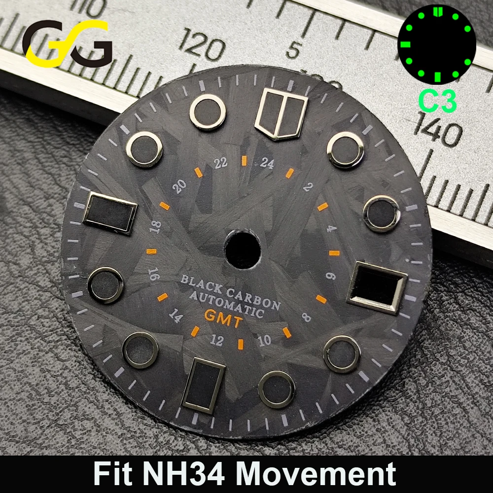 28.5mm Carbon Fiber Texture Watch Dial BGW9 C3 Hands Luminous Date Window Dial For NH34 NH35 2824 Movement Watch Accessories