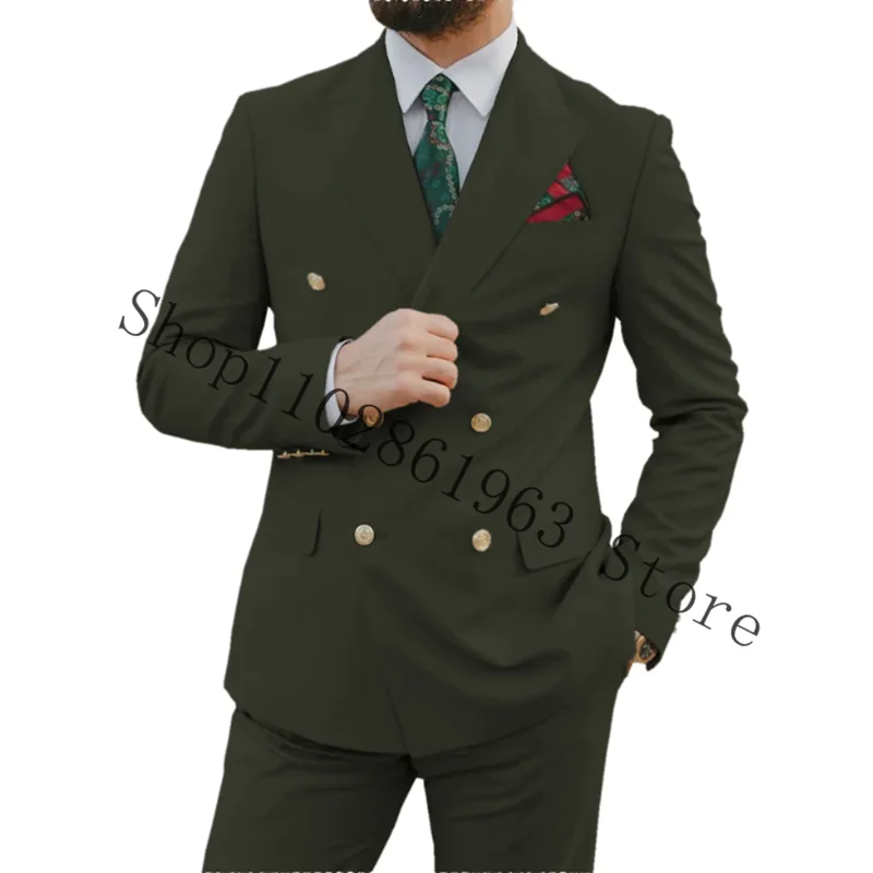 Latest Royal Blue Suits Men 2Pcs Slim Fit Wedding Best Men Groom Tuxedos Double Breasted Blazer Pants Costume Homme Mariage