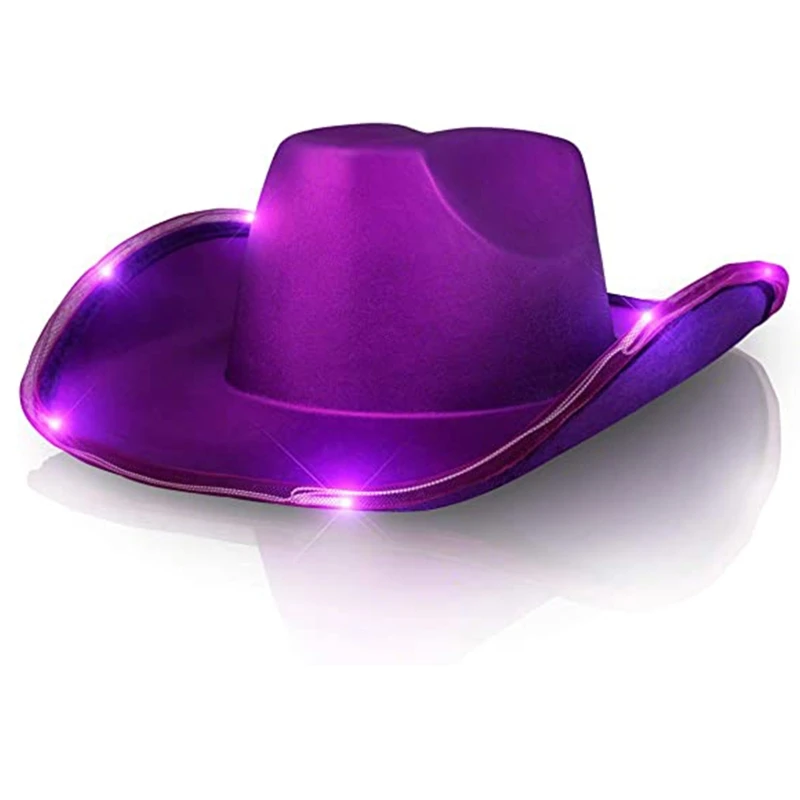 Retro Style Light Up LED Light Brim Hat Jazz Top Hat Western Cowboy Unisex cowboy hats top hat