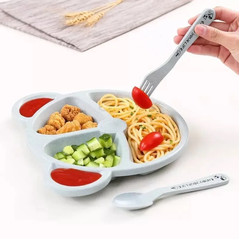Cartoon Bear Baby Plate Set Bowl Spoon Fork Feeding Food Tableware Set for Children Kid Dishes Anti-hot Wheat Straw Eating Plate 11 Cartoon Bear Baby Plate Set Bowl Spoon Fork Feeding Food Tableware Set for Children Kid Dishes Anti-hot Wheat Straw Eating Plate