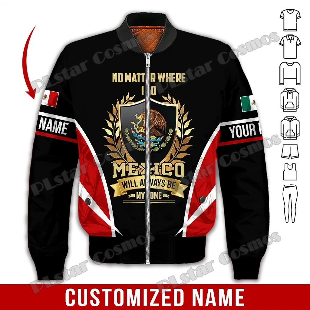 Mexico Coat Of Arms Custom Name 3D All Over Printed Mens Bomber Jackets Winter Unisex Casual  Harajuku Zipper Jacket Coat FJK01 custom you name baking apron custom baker uniform 3d all over printed apron