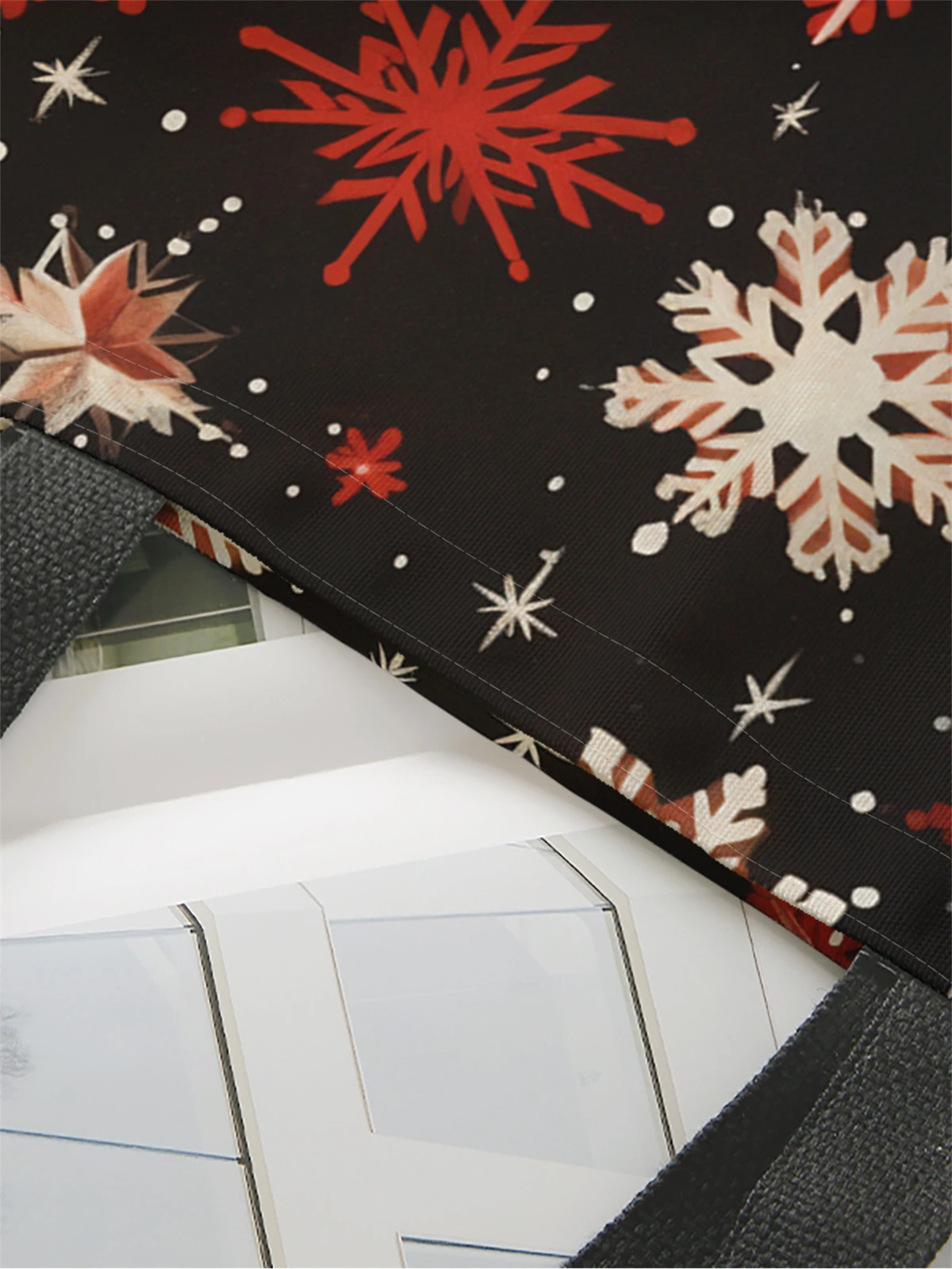 1pc,Christmas snowflake handbag, reusable fashionable handbag, multifunctional handbag, printed canvas shopping bag