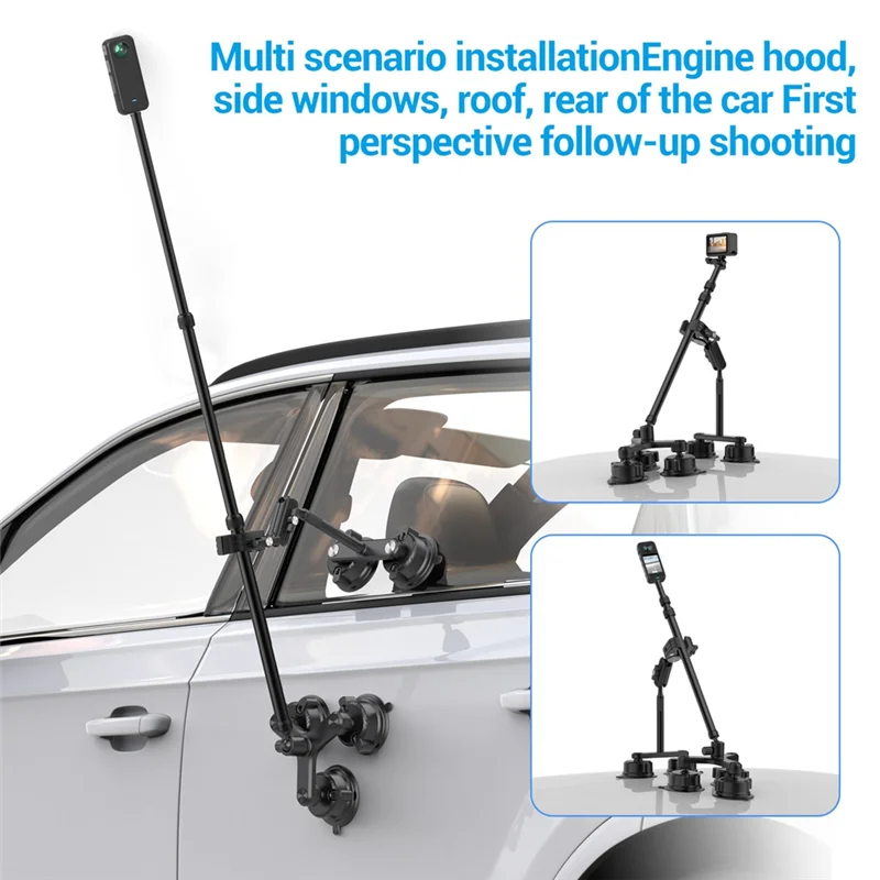Kit Supporto Auto A Tripla Ventosa Per Action Cam – Bastone Invisibile 1,2m Per Insta360, GoPro, DJI Osmo