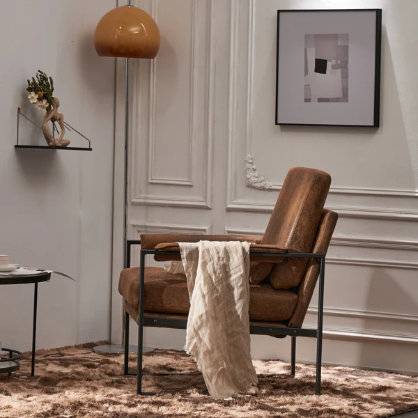  单人铁架椅 橙色烫金布 室内休闲椅 68*81*88cm-51