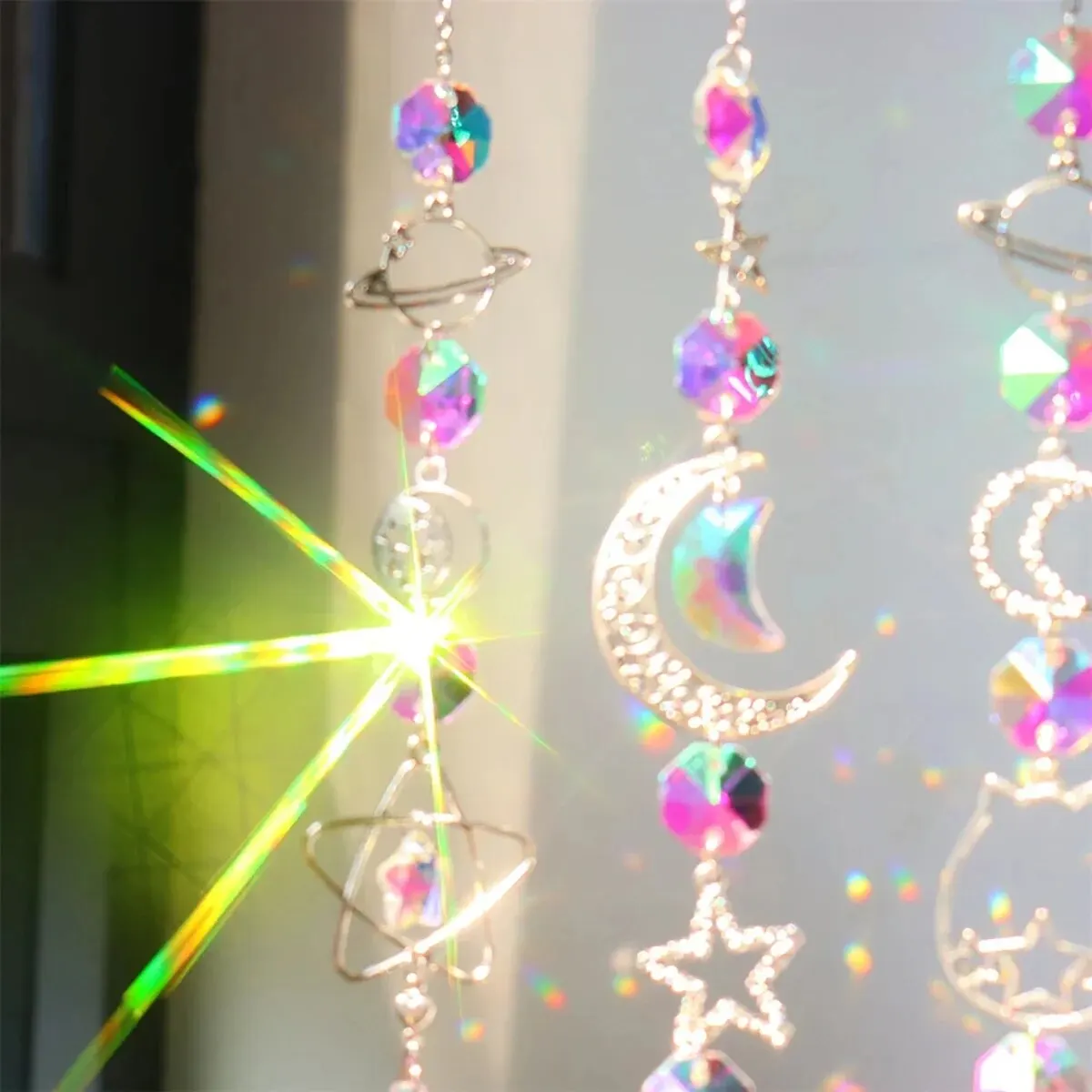Crystal Hanging Decoration 1 Pc Galaxy Stars Moon Crystal Hanging Sun Light Catcher For Outdoor Garden Home Bedroom B & B Wall AB Colour
