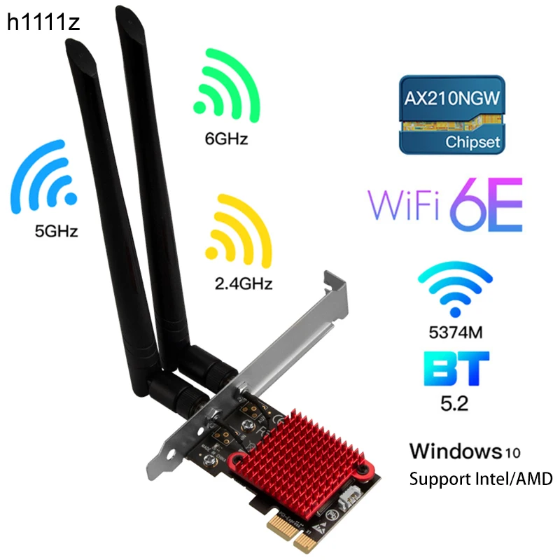 Wifi 6 Pcie Wireless Adapter Tri Band Intel Ax210 Wireless Wi Fi 6E 802.11Ax 5374M Desktop Network Card Bluetooth 5.2 Support 6G