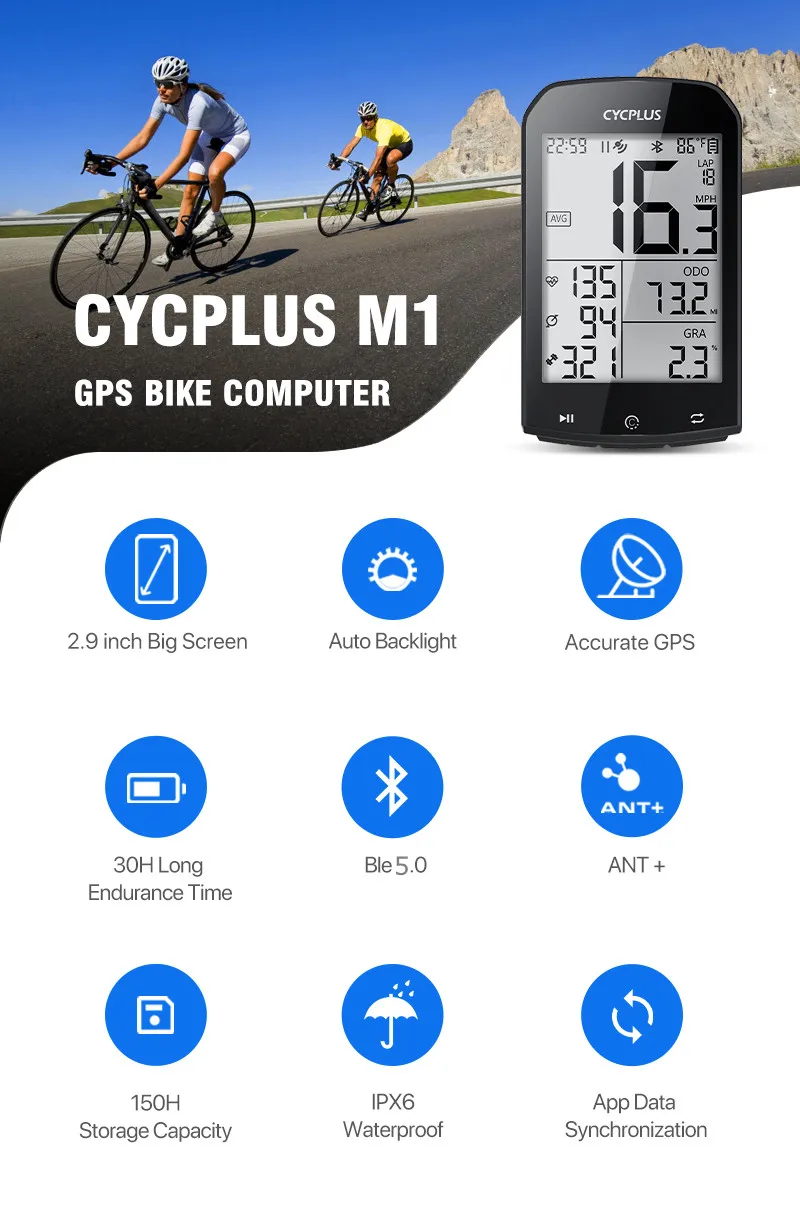 GPS-Fahrrad computer drahtlos Cycplus M1 Wasserdichte Tachometer Kilometer zähler Ameise + Bluetooth 5,0 Fahrrad Fahrrad zubehör – Detail 1