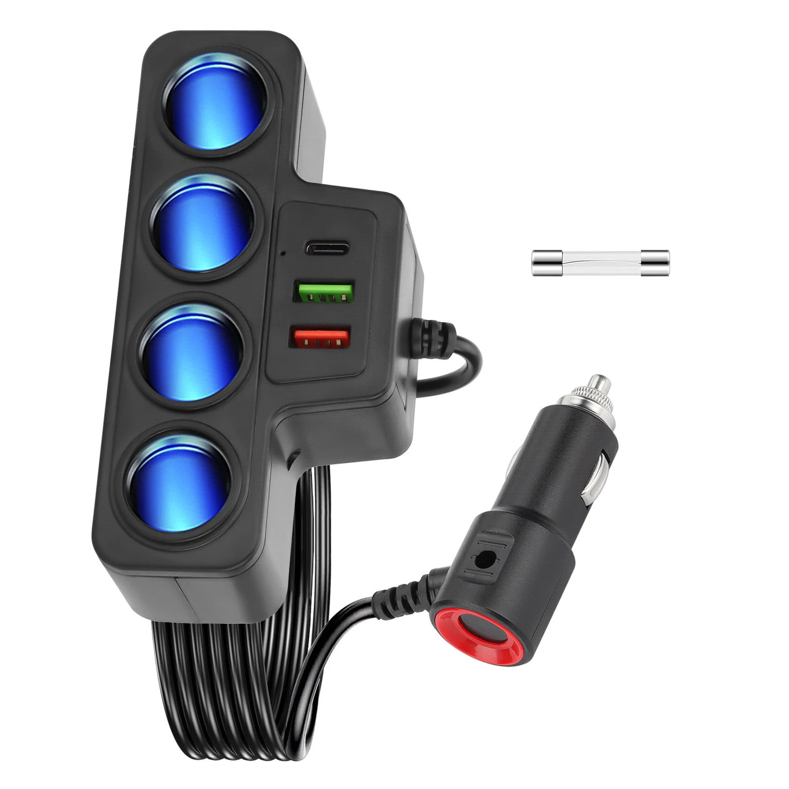 120W 7 in 1 Car Charger Adapter PD 4 Socket Cigarette Lighter Splitter Fast Charger Power Adapter DC 12-24V Auto Accessories
