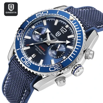 Reloj de cuarzo multifuncional de lujo de marca QINGXIYA, correa de silicona para hombre, relojes cronógrafo luminosos resistentes al agua, reloj deportivo para hombre 1