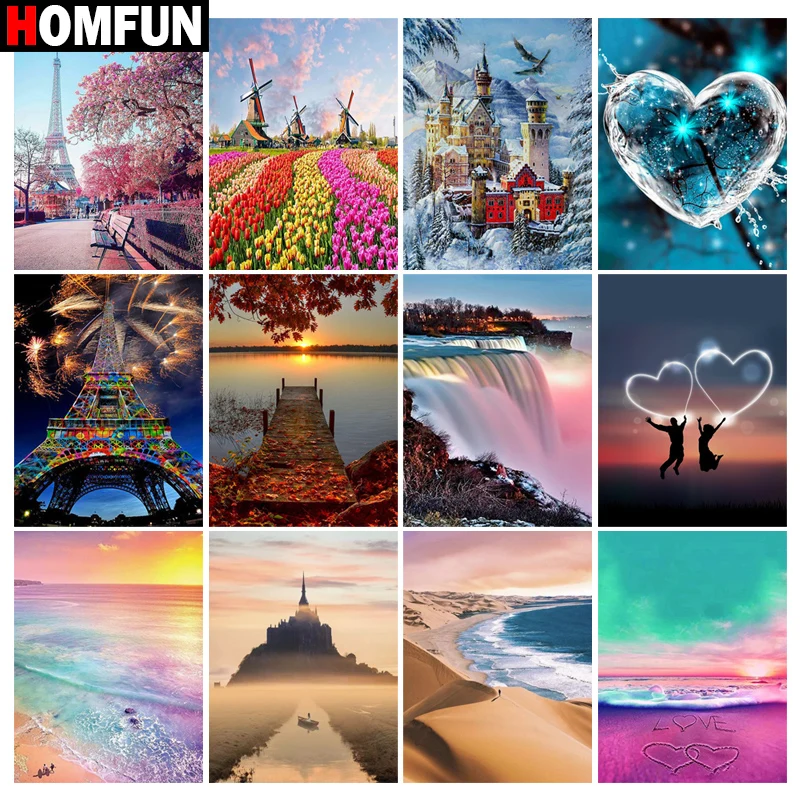 Homfun Full Drill Diamond Painting "House Sunset Hill Scenery" Immagine Fai Da Te Di Strass 5D Diamond Ricamo Cross Stitch Decor