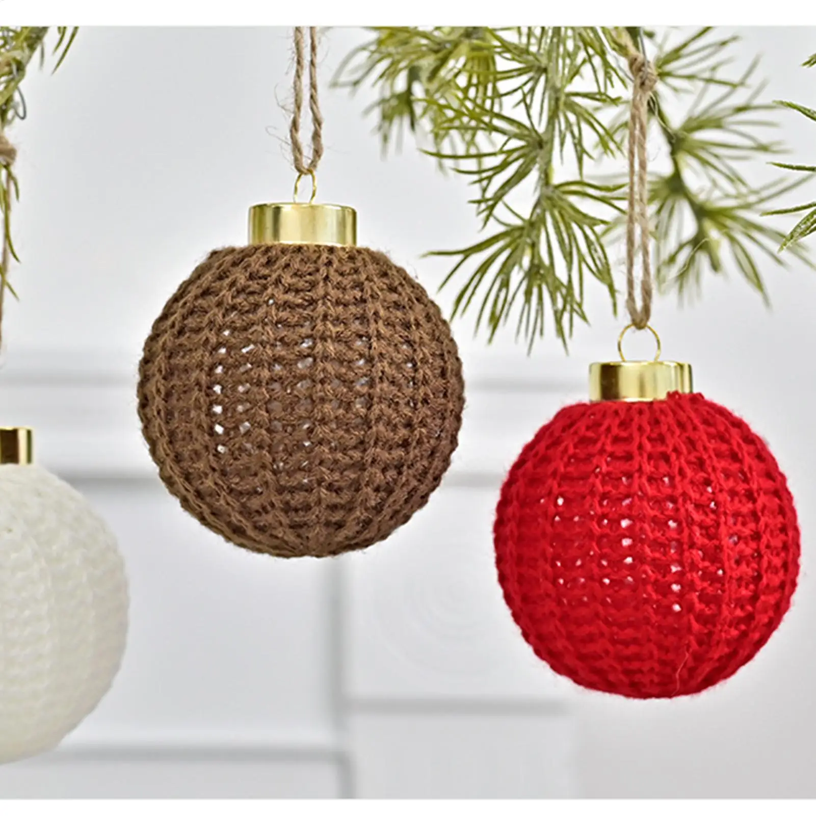 Christmas Tree Ornaments Crochet Table Centerpieces 12 Pieces Yarn Ball Pendant Decorations For Party Garland Wreath Living Room