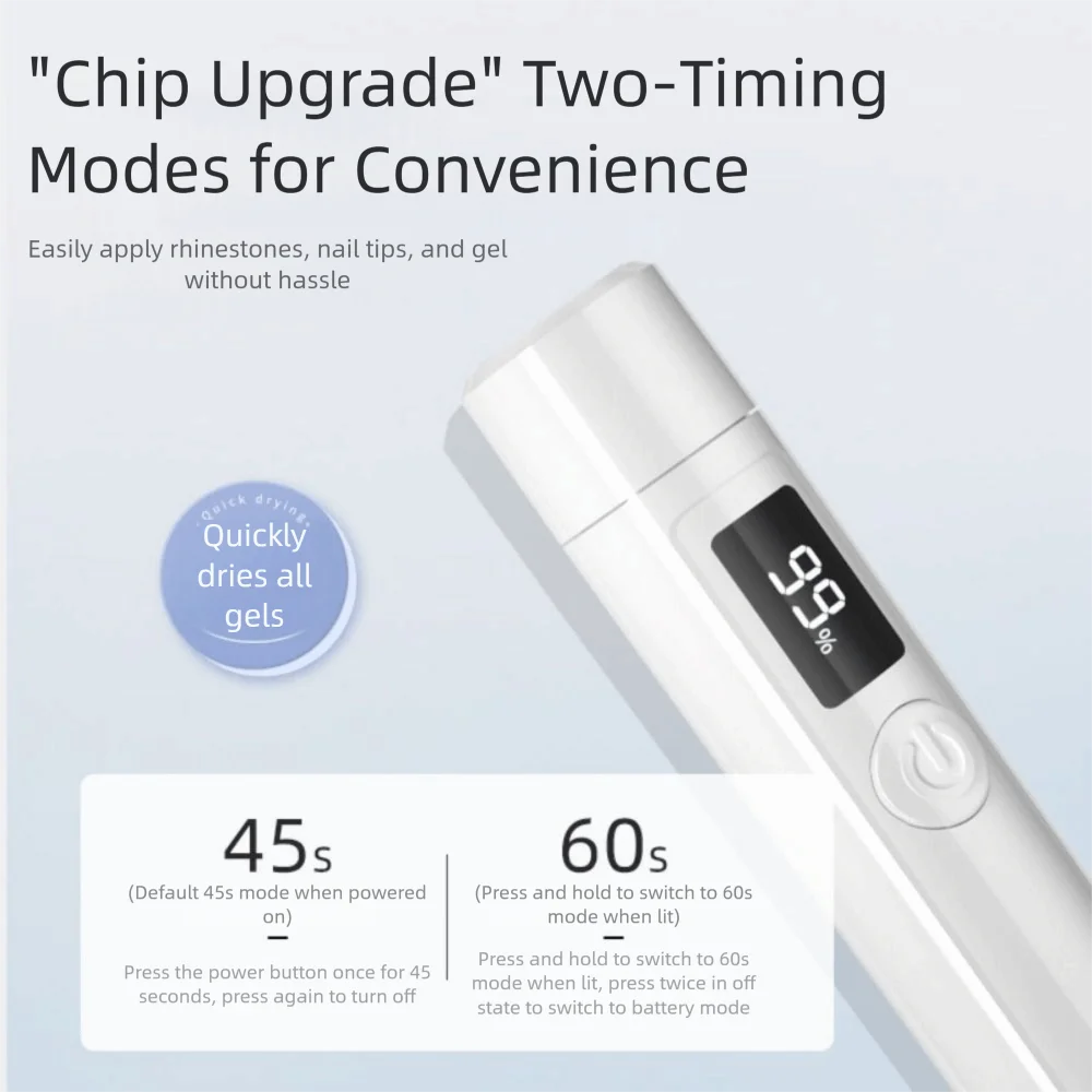 Portable UV LED Nail Lamp 2 Modes Fast Curing Mini Handheld UV Light with Silicone Nail Stamp LED Display