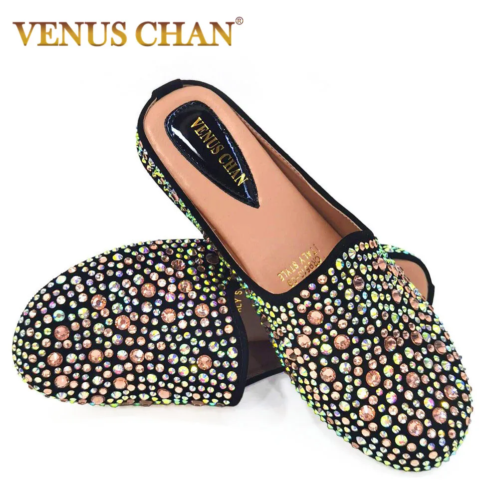 

Venus Chan Half Shoes for Woman Fashion Comfortable Party Slippers 2024 Full Drill Design Elegant Nigerian Wedding Flats