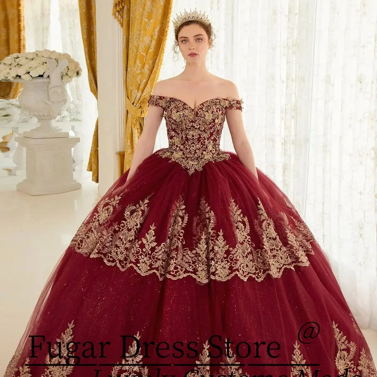 New Burgundy Quinceanera Dresses Luxuly Layered Lace Appliques Prom Princess Brithday Party Gowns vestidos de 15 a&ntilde;os