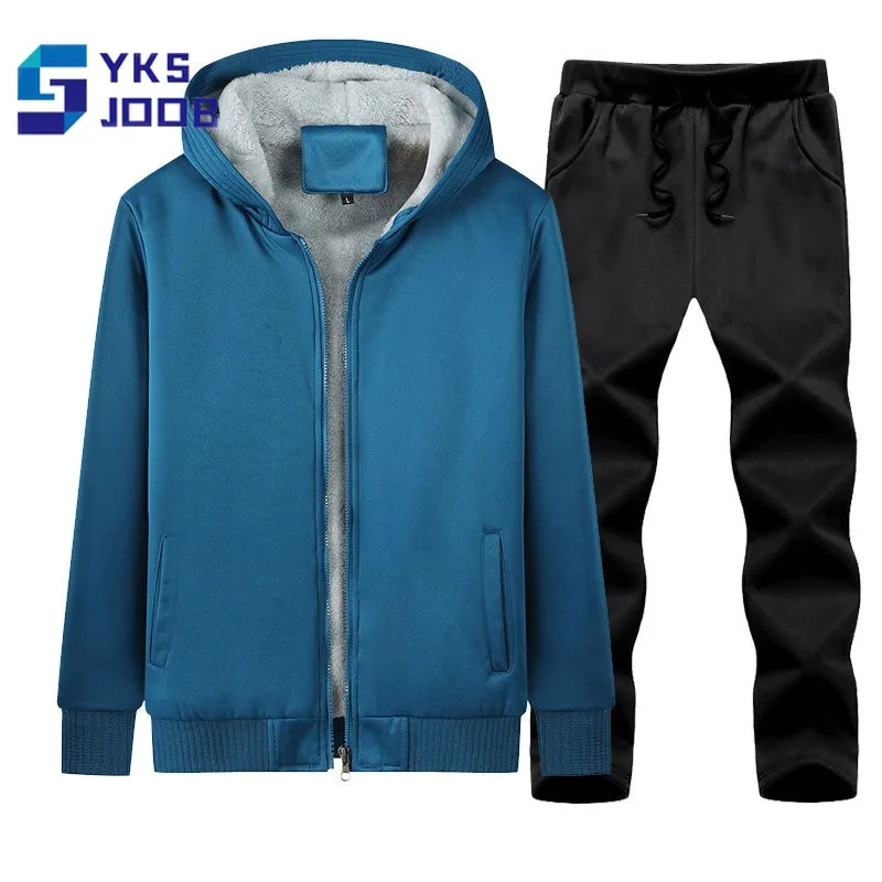 

Hooded Casual Sets Men's Sportswear Loose Thicken Warm Solid Simple Cardigan Pants Suit Plus Size Plush Two-piece Set Winter 6XL