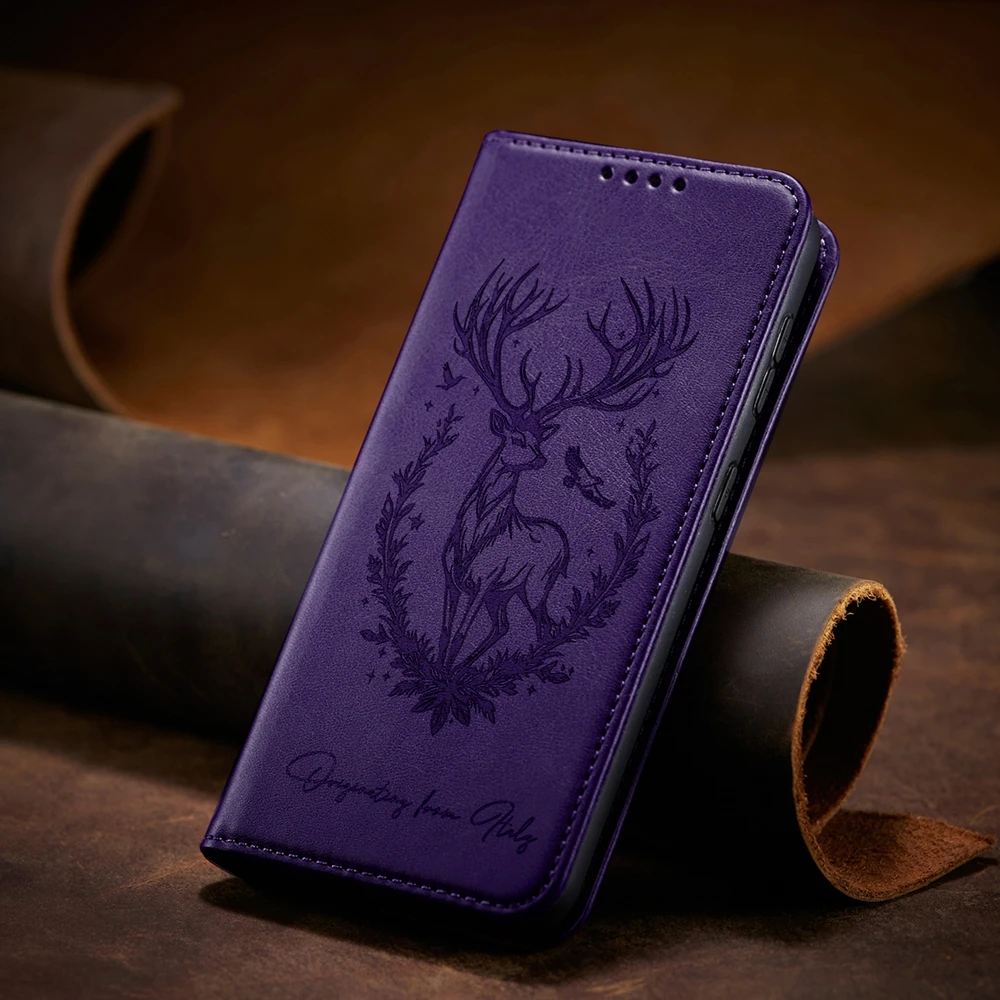 Premium Magnetic Leather Phone Wallet Case with 3D Cartoon Deer Design