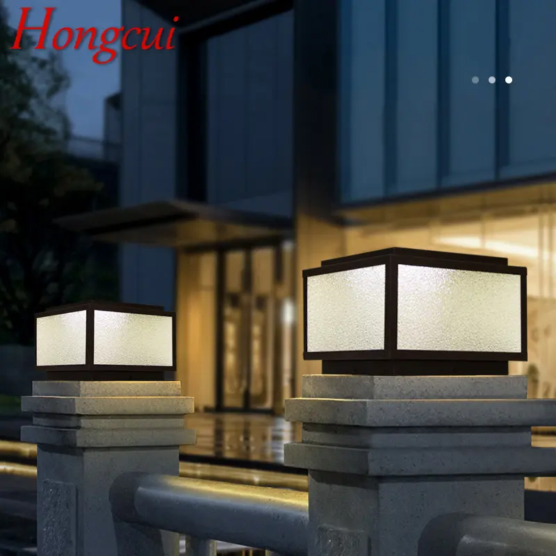 Hongcui Outdoor Solar Post Lamp LED Creative Square Pillar Lights Waterproof IP65 for Home Villa Hotel Porch Courtyard