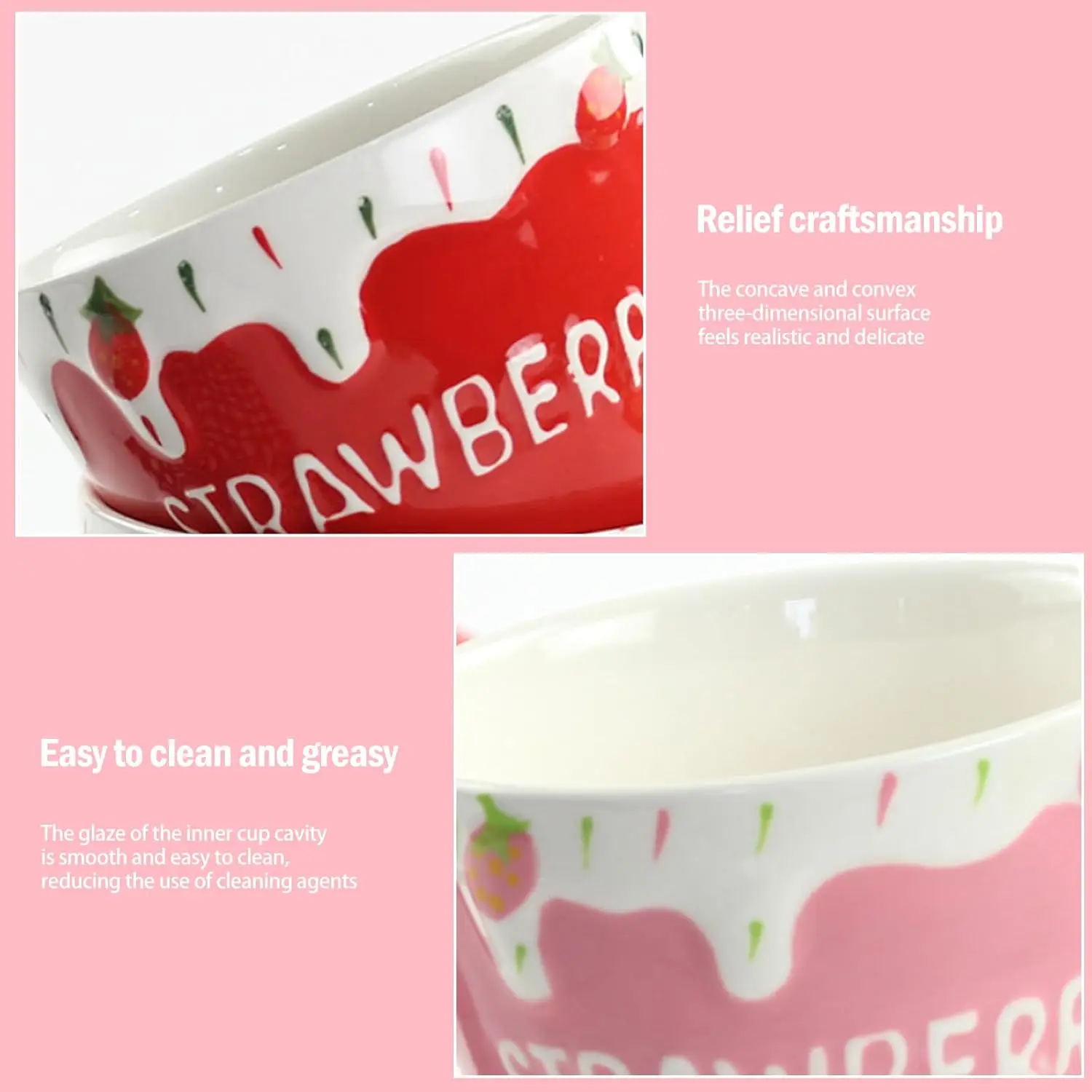 Lovely Strawberry Cup Cute Ceramic Relief Mug With Handle And Spoon Table Decoration Drinking Utensils For 2025 Festival Party