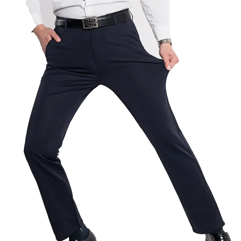 Summer Thin Men's Ice Silk Four Side Elastic Casual Pants Work Pants Loose Breathable Middle-aged and Young Men's stretch pants thin trousers men pants