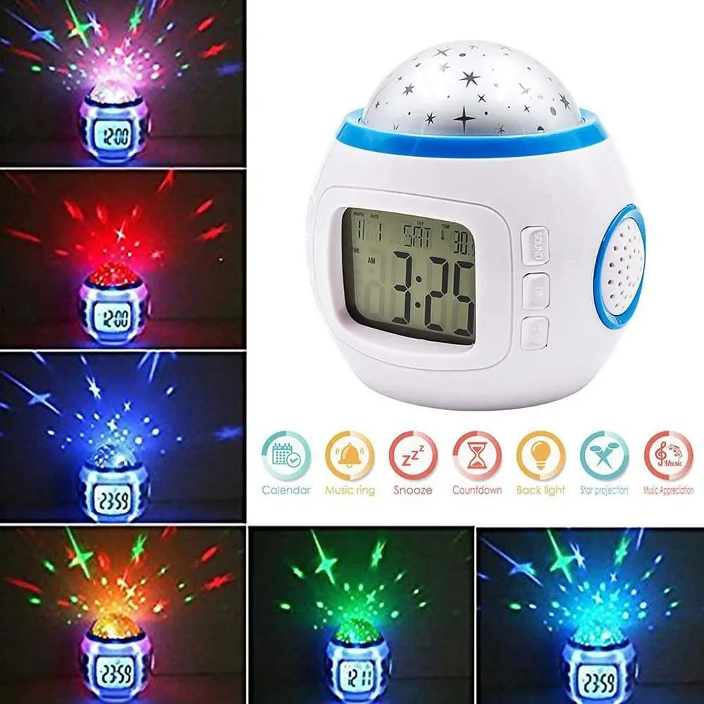 kasteel waterbestendig Spuug uit Wekker Ster Sunrise Projectie Digitale Klok Met Sterrenhemel Muziek  Kalender Thermometer Backlight Voor Kinderen Gift|Wekkers| - AliExpress