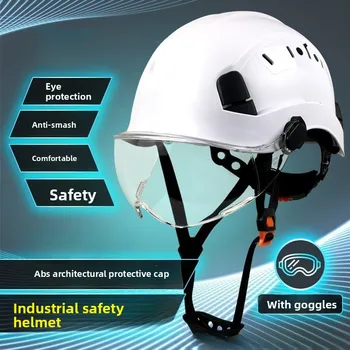 Casco di sicurezza da costruzione CE con visiera Occhiali integrati per ingegnere Elmetto protettivo in ABS ANSI Protezione per la testa del berretto da lavoro industriale Nuovo