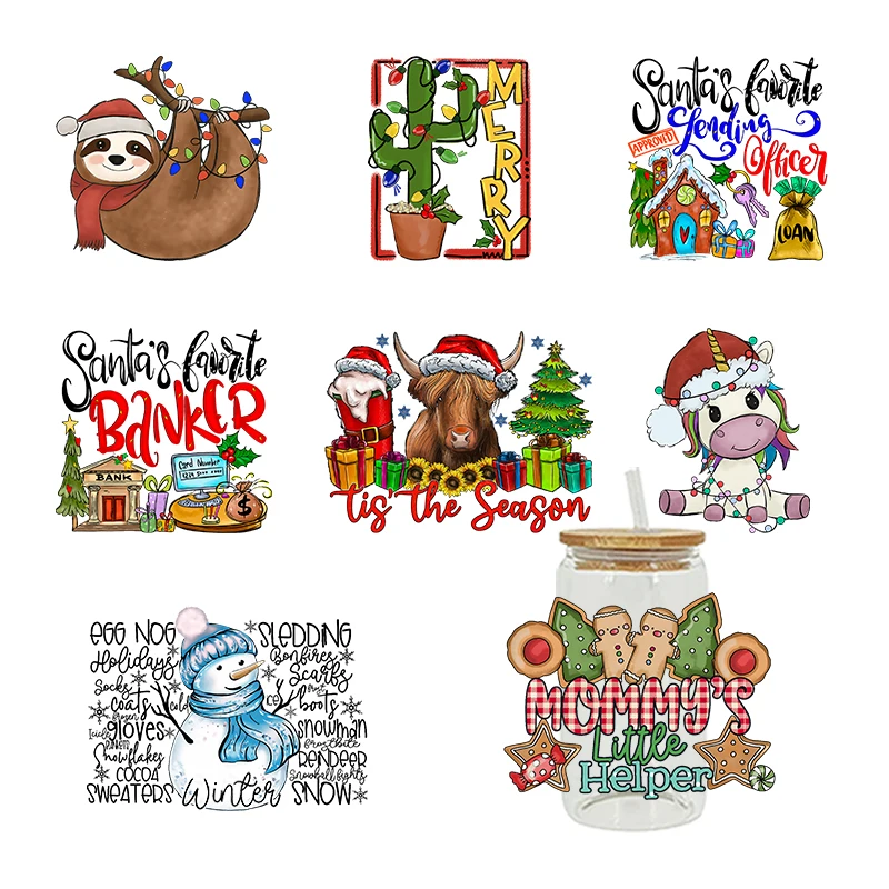 UV DTF Snowman, koala Transfer Happy Juice Printed Sticker For The 16oz Libbey Glasses Wraps Bottles D4023