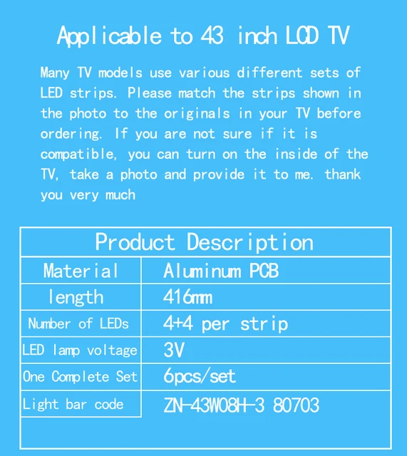 ？ OEM Aluminum LED Light TV Backlight Strip for ZN-43W08H-3