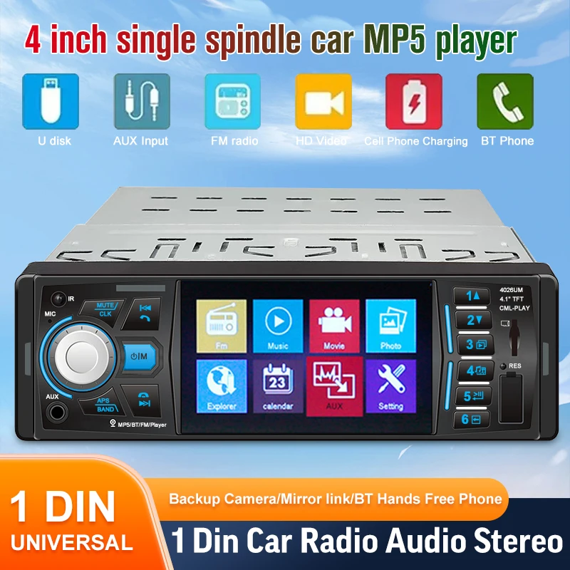 

Автомагнитола Ahoudy, 1DIN, 4 дюйма, Bluetooth, FM-приемник, зеркальная ссылка, AUX/USB/TF-карта, комплект для приборной панели с камерой