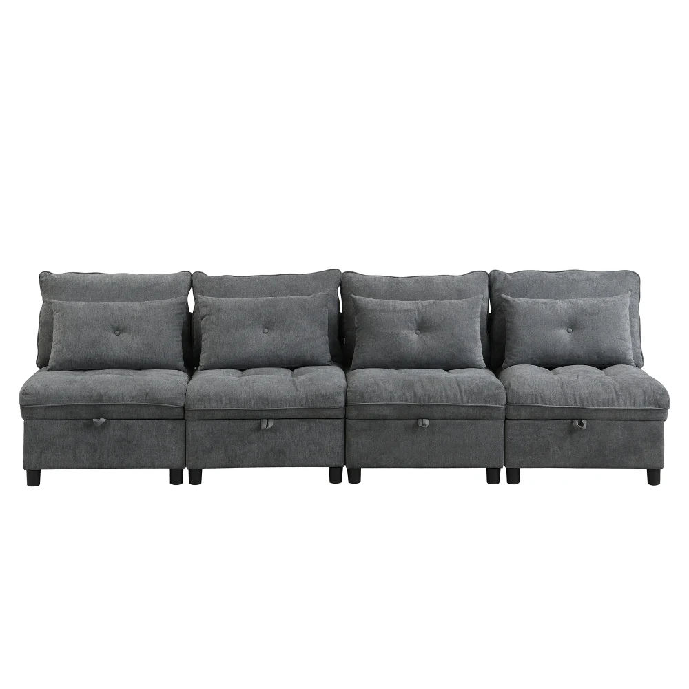 Modulares, trennbares 4-Sitzer-Sofa-Set – multifunktionales Schlafsofa, frei kombinierbar, Chenille-Bezug mit vollständiger Sitzkissen-Aufbewahrung – Detail 15
