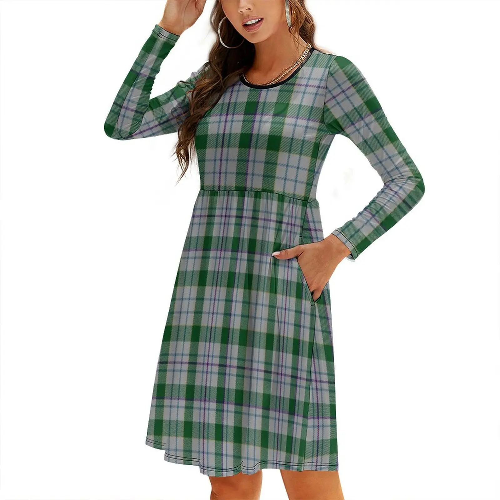 

Clan Milne Tartan Round Neck Baggy Dress womens dress Woman clothing