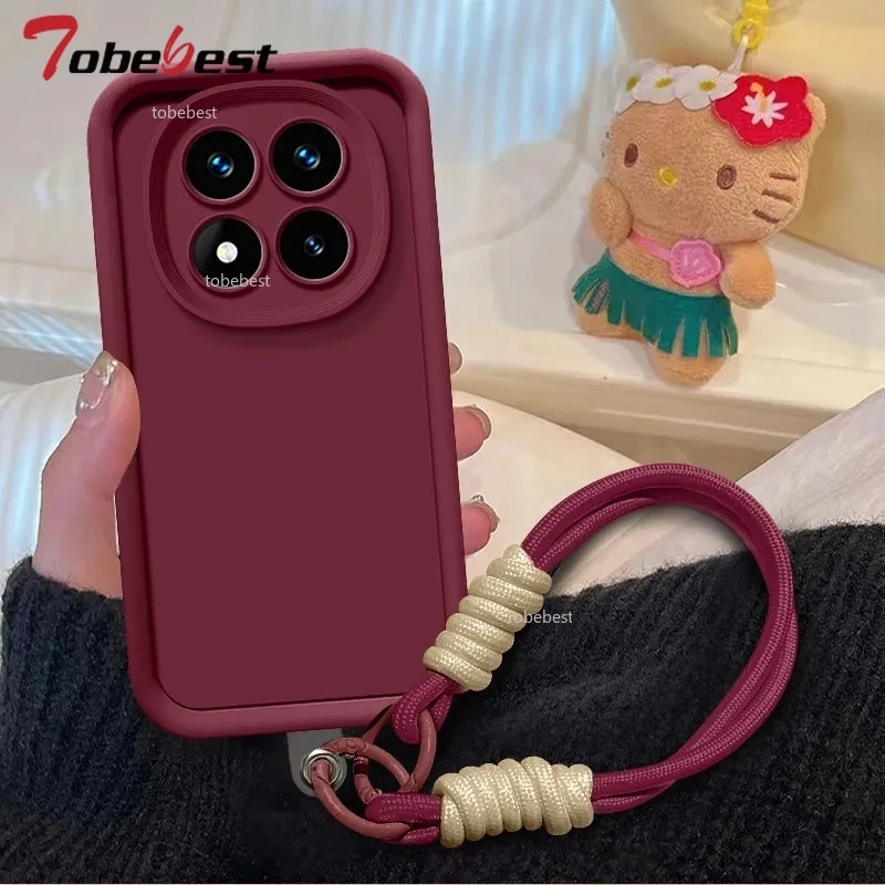 Silicone Case with Lanyard Wrist Strap - Solid Color Soft Back Cover