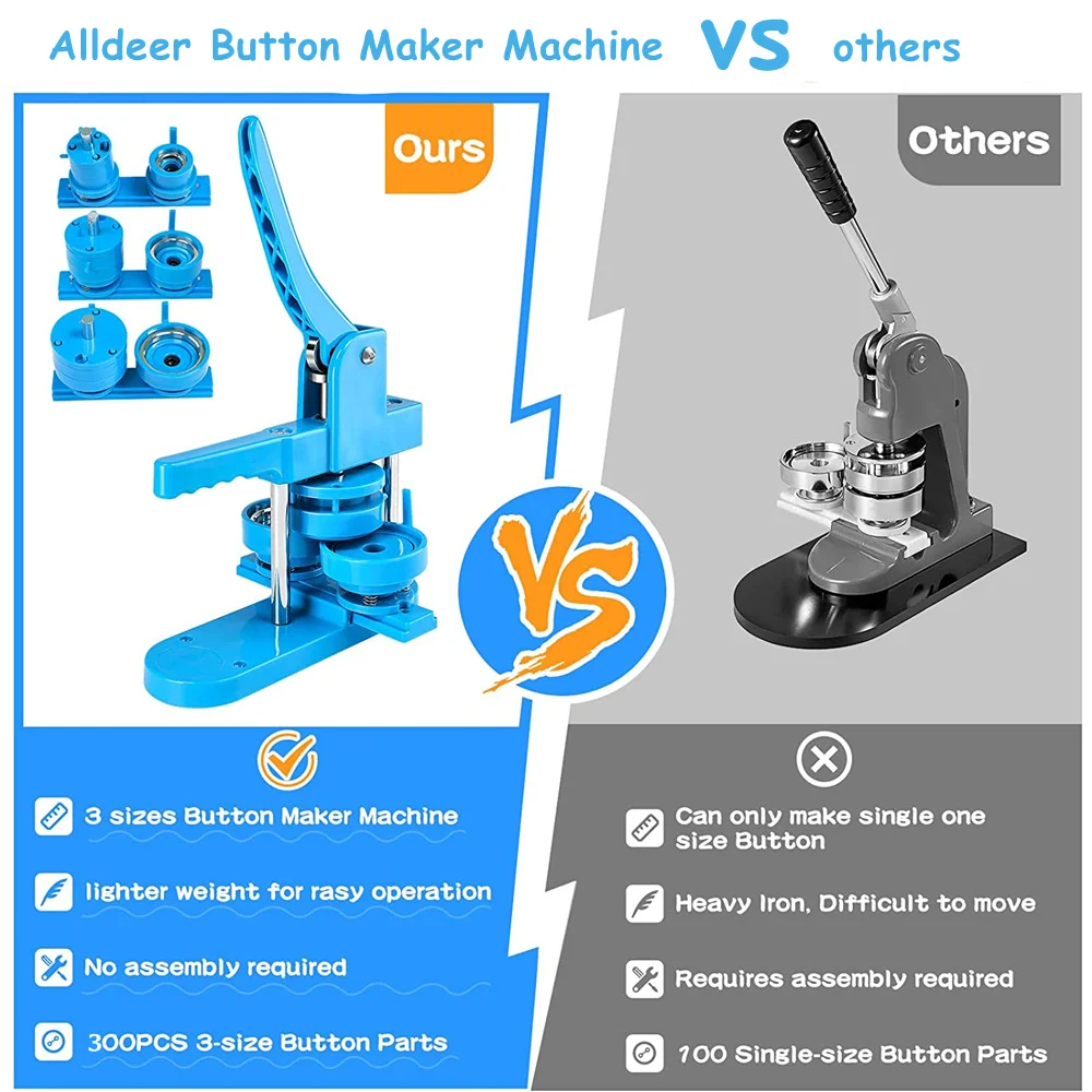 Badge Maker Button Maker Machine 25+32+58MM Badges Button Maker Machine Set, Pin Magnets Button Making Machine with 300Pcs Parts+3 Size Circle Cutter+3 Size Mold