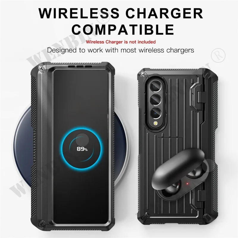 Case For Samsung Z Fold 5 4 3 Magnetic Hinge Slide Pen Slot Stand Case Built in Film Armor Bracket Cover