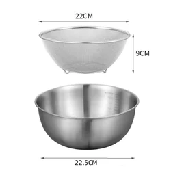Premium Stainless Steel Mixing Bowl Set - 3 Piece Collection for Versatile Cooking, Baking, and Food Storage (L and  Drain Basket)
