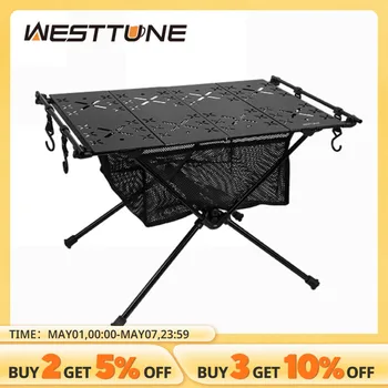 WESTTUNE 캠핑 접이식 테이블, 휴대용 알루미늄 합금 경량 테이블, 액세서리 포함, 다기능 야외 테이블