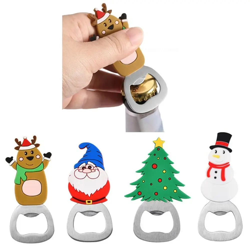 

Christmas Beer Opener Santa Claus Snowman Bottle Opener Stainless Steel Beer Starter Silicone Refrigerator Magnet Kitchen Tool