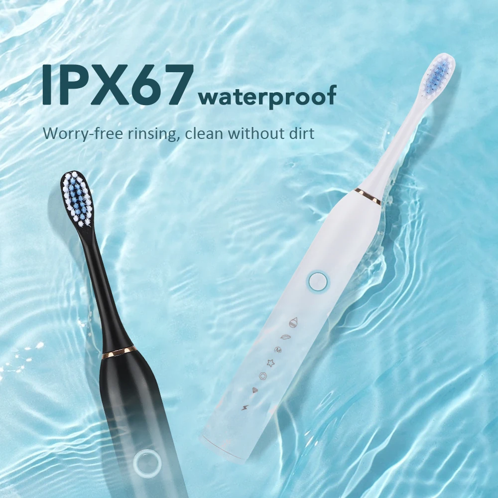 Electric Toothbrush 6 Modes Sonic Vibration Dental Tooth Whitening Cleaner Oral Care IP67 Waterproof Teeth Brush Rechargeable