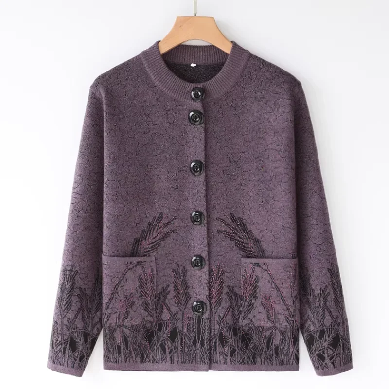

Mom Leisure Cardigan Sweater Spring Autumn Sweaters Jacket Women Outer Wear Fashion Loose Print Long-Sleeved Sweater Female Coat