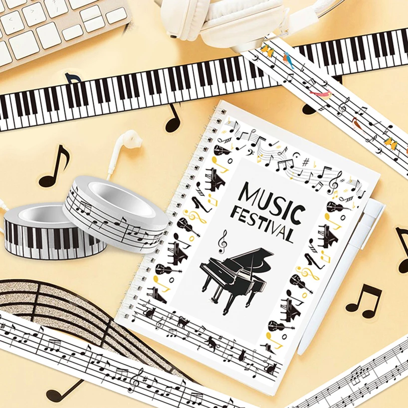 Music Washi Tape 12 Rolls Washitape Scrapbooking Supplies Piano Keys Decorative Adhesive Tape School Supplies Masking Tape 6