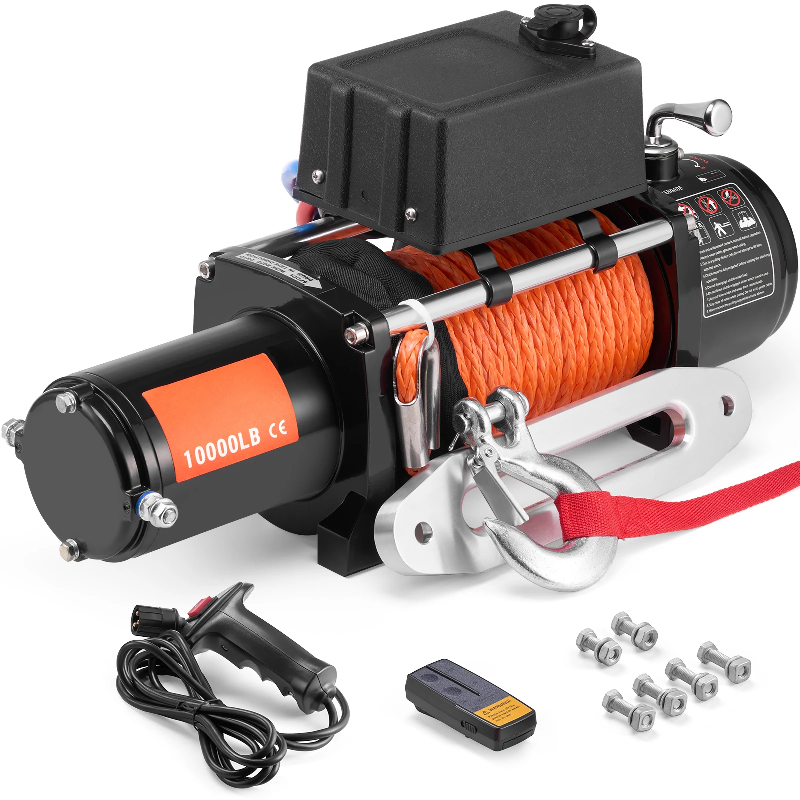 SucceBuy 10000lbs Electric Winch 12V Truck Car Winch with 65ft Synthetic Rope Wireless Control IP55 for Towing Off-Road SUV Jeep