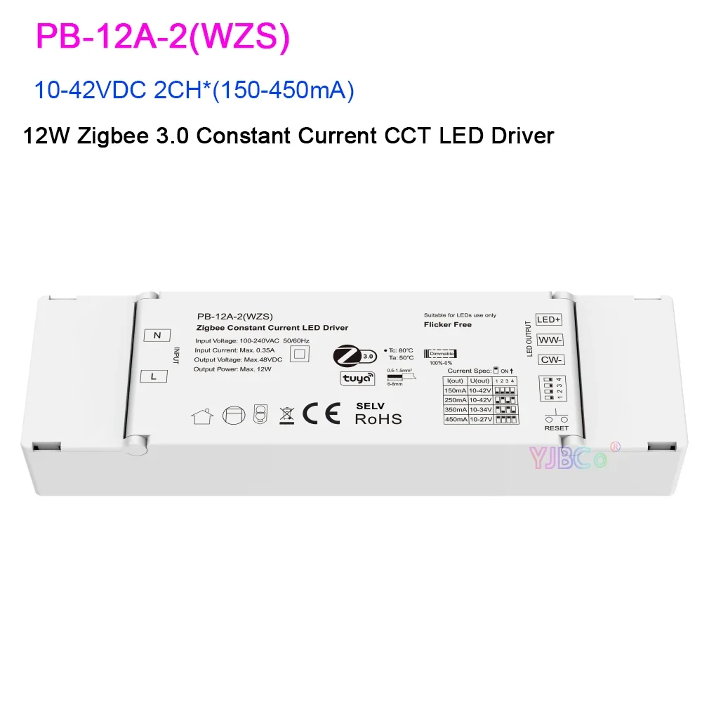 

Skydance 12W Zigbee 3.0 CCT LED Driver DC10V-42V 2CH Constant Current Tuya controller 150-450mA Dimmable