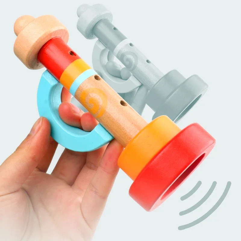 Solid Wood Children's Horn /Trumpet Orff Musical Instrument Parent-child Toys Speaker Gift for Infant Early Education
