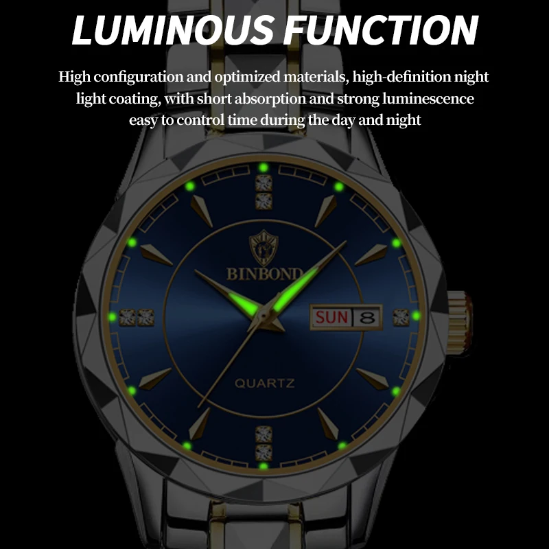 2025 ساعة جديدة الماس الفاخرة ليلة توهج مزدوج التق...