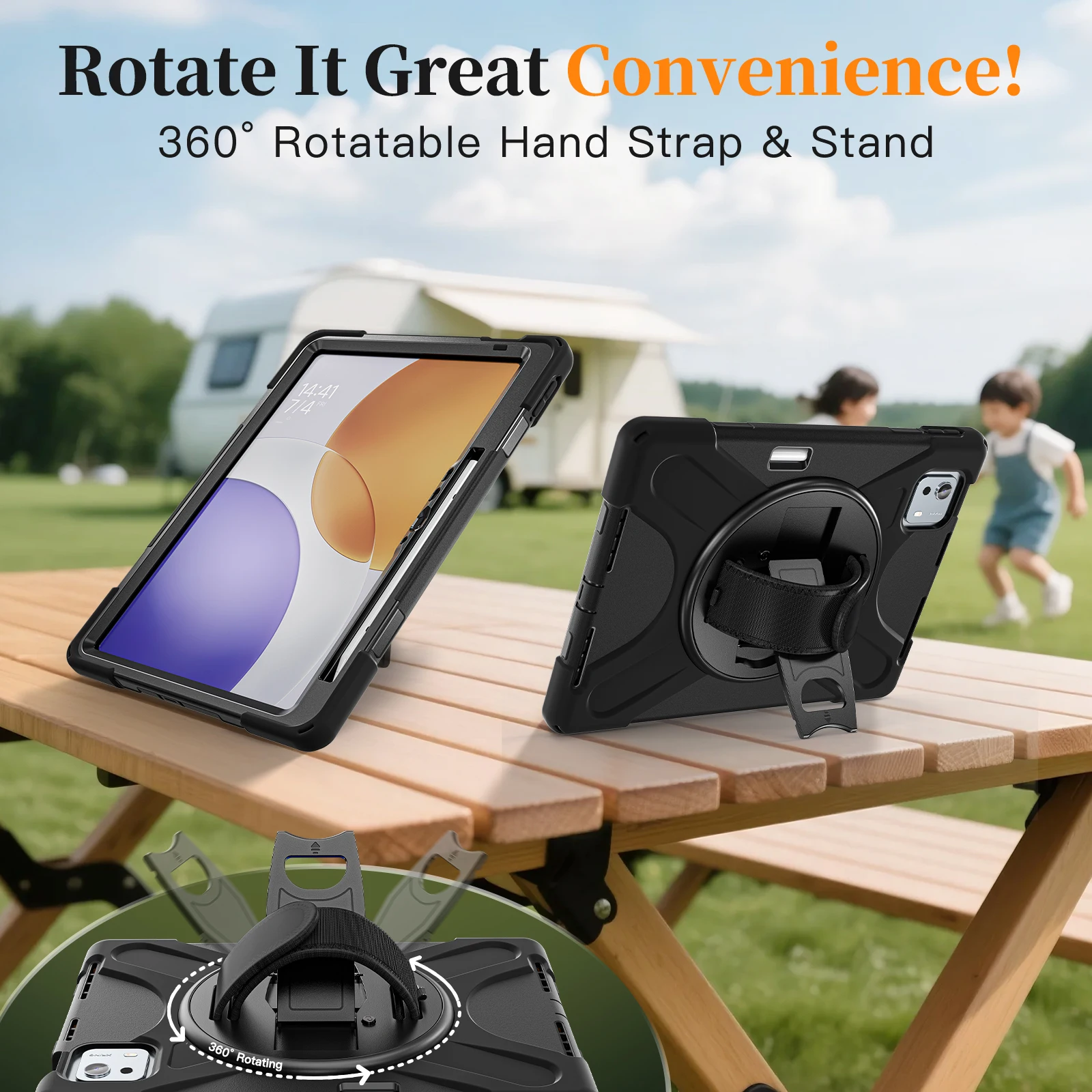 Durable 360° Rotating Tablet Case with Shoulder Strap