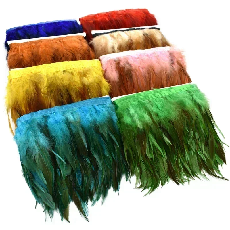 10 Metri di Frange di Piume di Fagiano per Abbigliamento, Nastro da Cucito 12-15CM 5-6 Pollici, Decorazione in Piume di Gallo Bordeaux