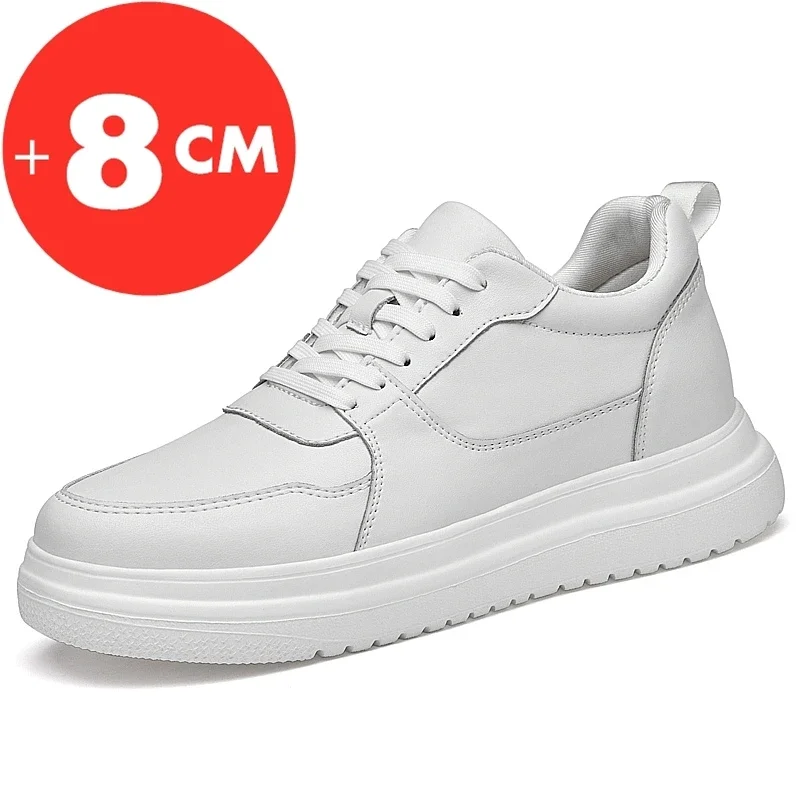 

MODX Men Sneakers Elevator Shoes Heightening Height Increase Insole 7-8CM High Heels Shoes Genuine Leather Sport Shoes