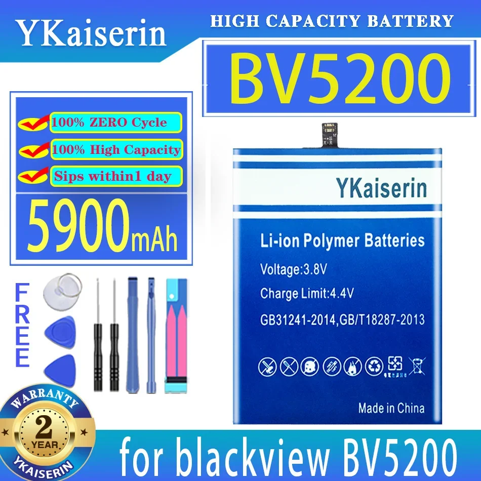 

YKaiserin 5900mAh Replacement Battery BV5200 (Li616077PHTT) for blackview BV5200 Mobile Phone Batteries