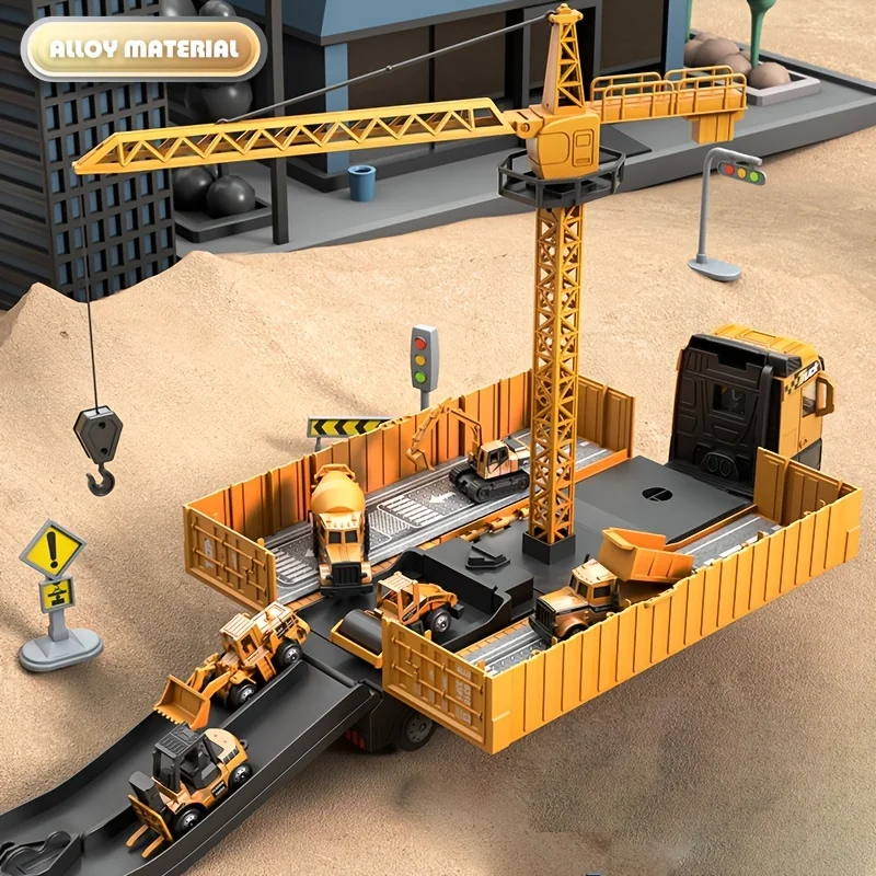 Alloy Construction Trucks Vehicle Toys for Kids Sounds Lights Effects Take Apart Container Crane,Excavator Trucks,Cement Mixer - 3